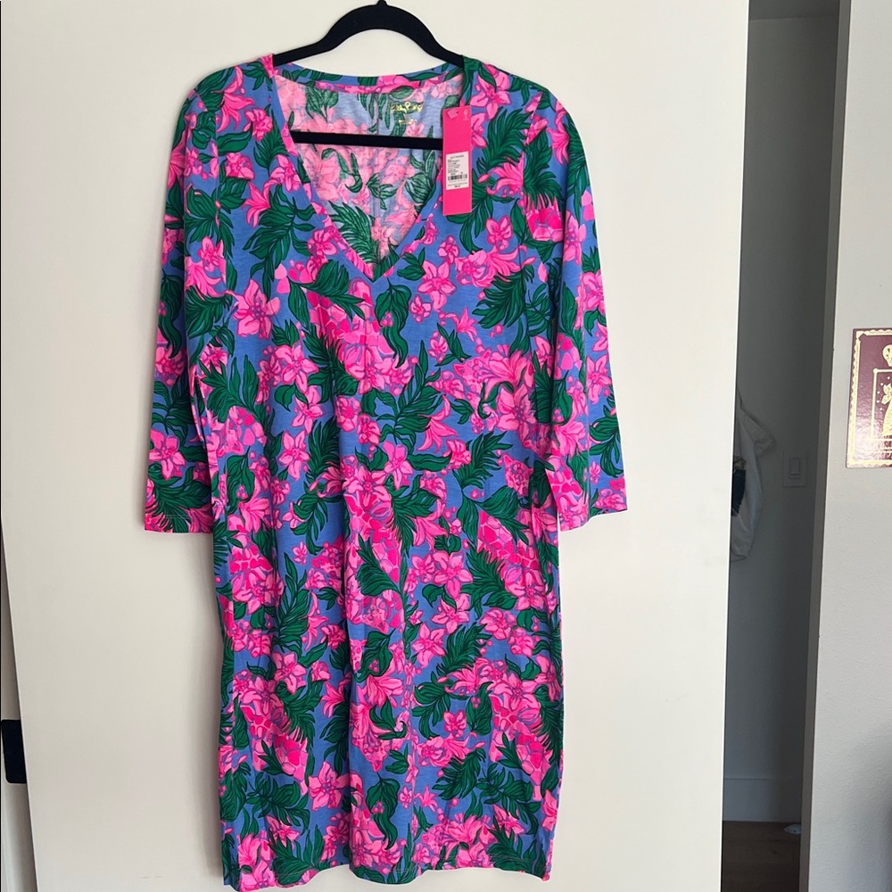 Lilly Pulitzer Cerise Pink and Green V-Neck Dress